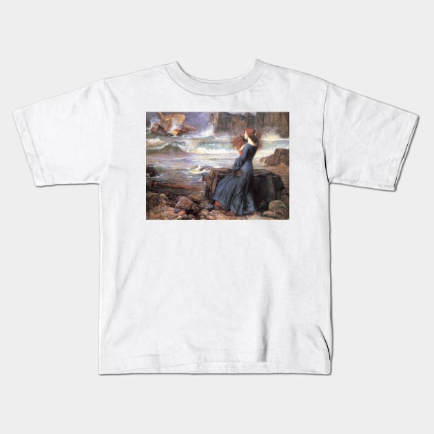 Miranda - The Tempest by John William Waterhouse Kids T-Shirt by Classic Art Stall